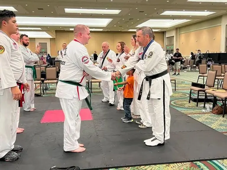 students bowing respectfully at start of class martial arts