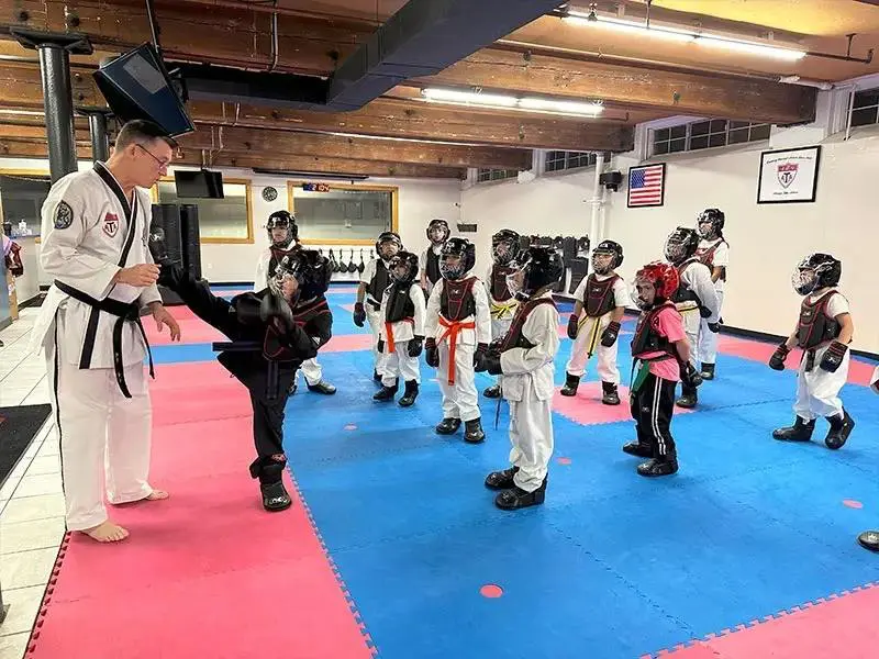 group of students showing respect for kids taekwondo classes